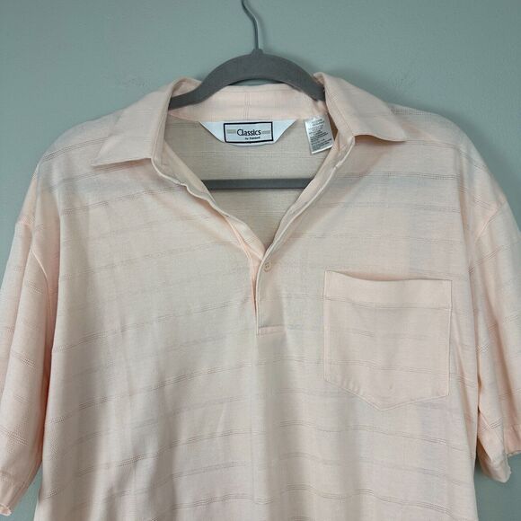 Vtg Classic by Palmland Polo Shirt Mens Medium Peach Banded Bottom Collared Golf - Picture 2 of 10